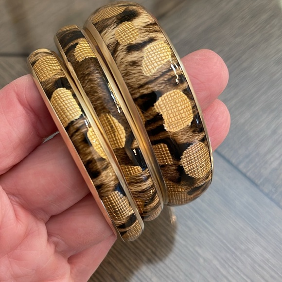 Vintage Brass & Vinyl Chic Gold and Animal Print Bangles - Picture 5 of 16